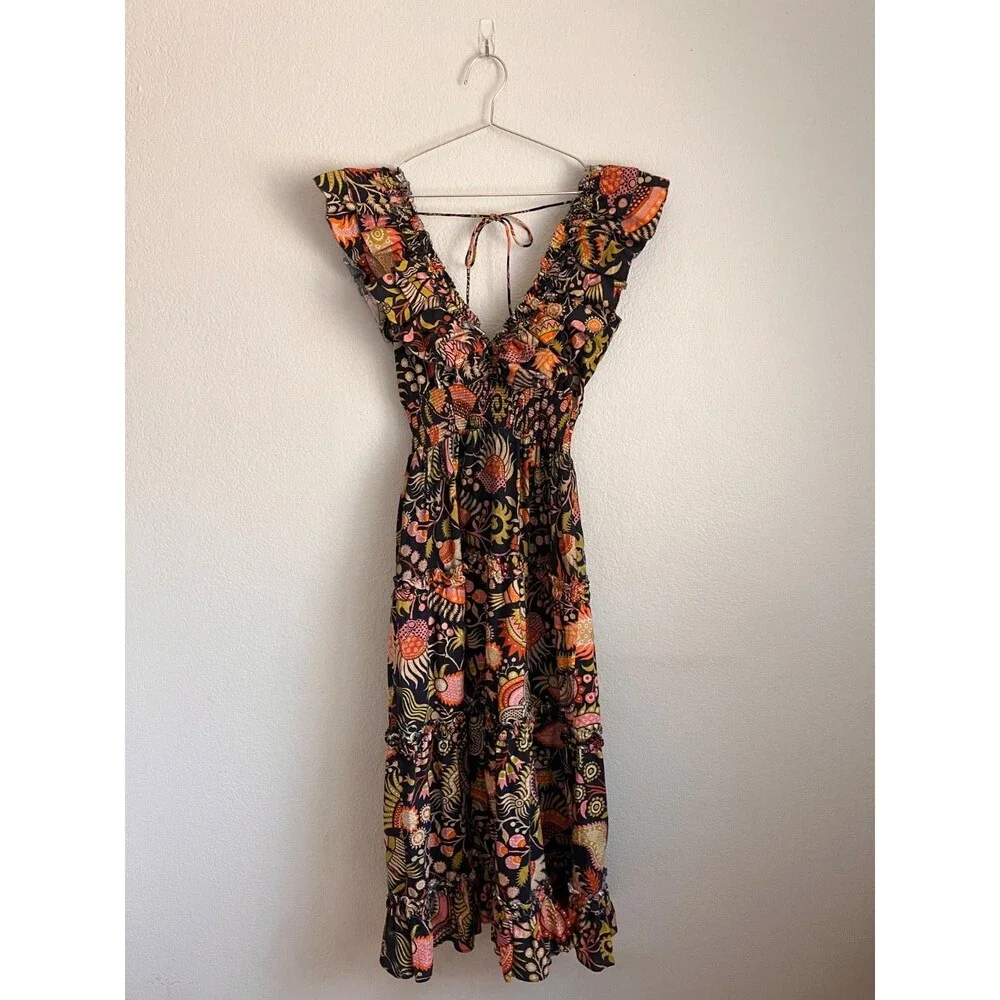 Love The Label Anthropologie Topanga Maxi Dress in Black Floral Size SMALL